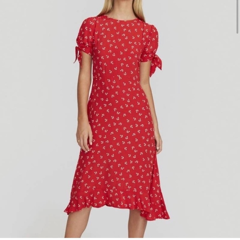 Faithfull the Brand Emilia Midi Dress Red Jeanne print